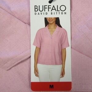 BUFFALO DAVID BITTON Linen Blend Shirt Sz Medium Fidji Pink Boxy Top Blouse NWT